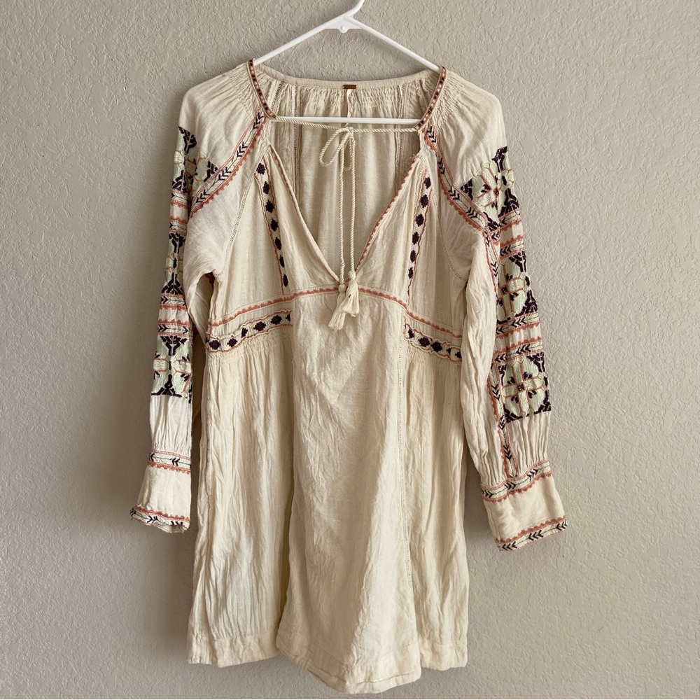 Free People Embroidered Boho Long Sleeve Dress